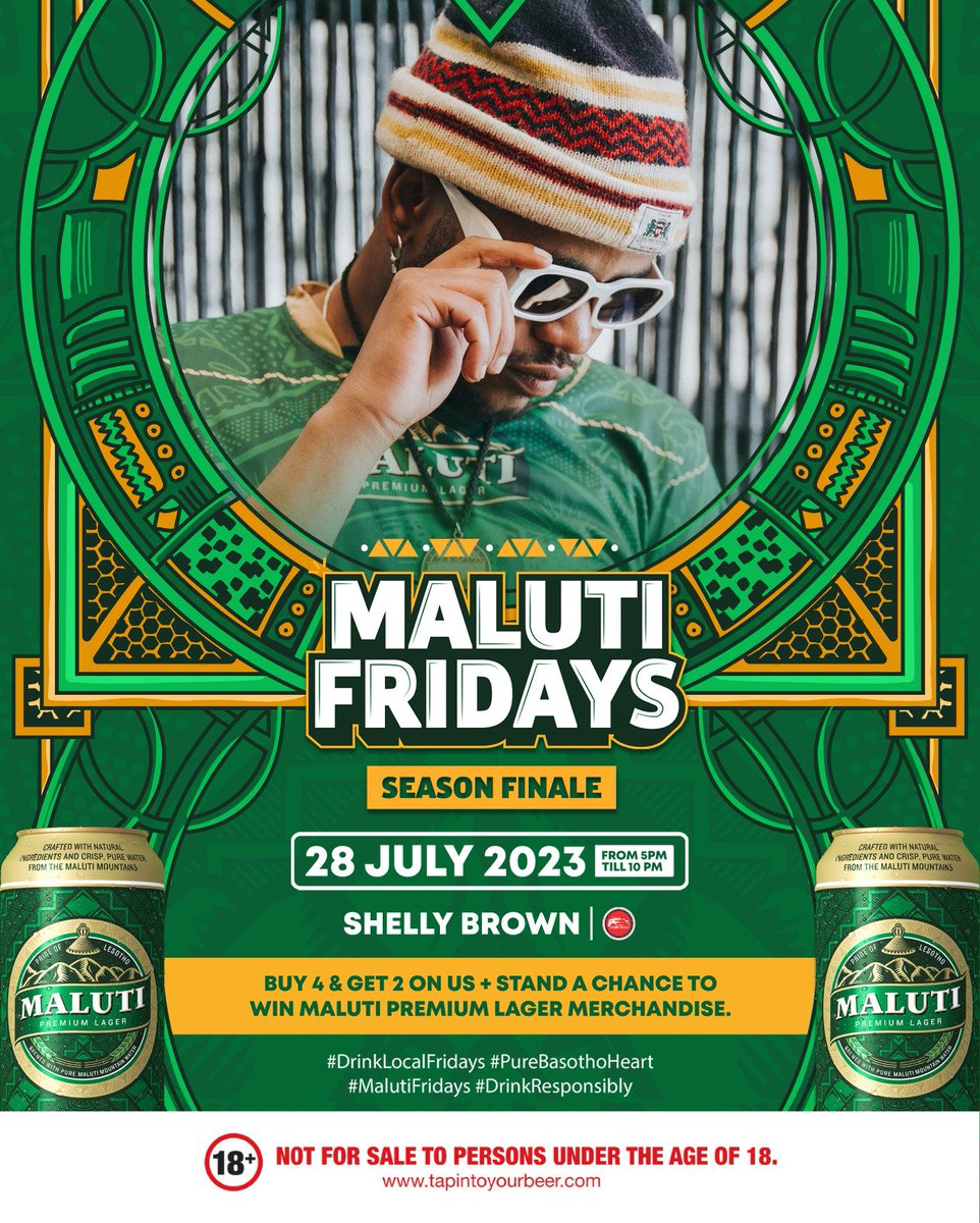 SkaftinLB's tweet photo. We doing #MalutiFridays Finale ka bo-jet, with my mates. Catch us at Shellybrown, Cuban Linx, 1818 CAFE, and our final destination is KASI KOTA

#MalutiFridays #MalutiLagar #purebasothoheart #ResponsibleTogether #OurBeer #OurPride https://t.co/cEmSrvskDb