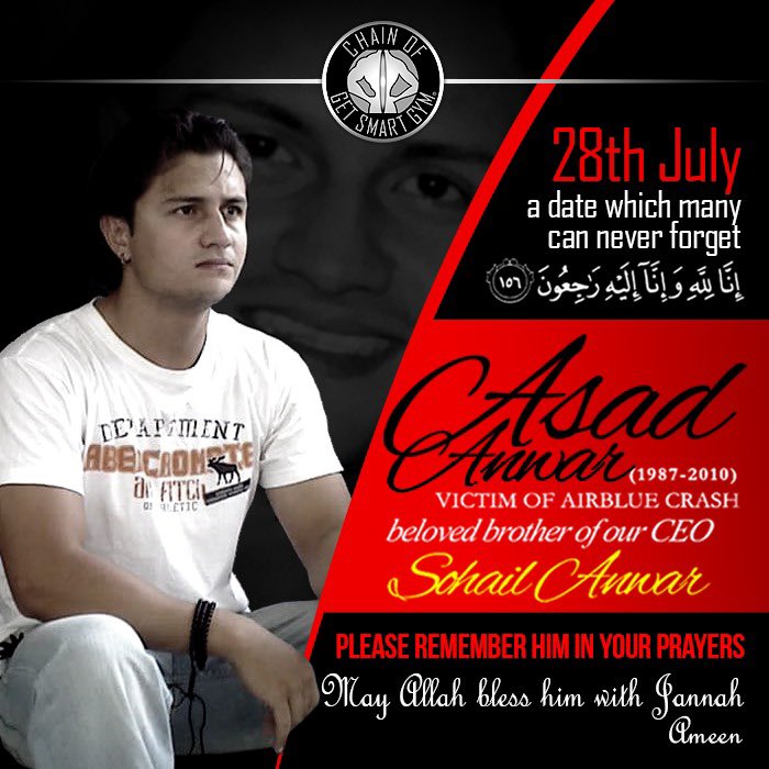 getsmartgym's tweet photo. 28th July a date which many families can never forget.

Asad Anwar is younger brother of Mr.Sohail Anwar CEO - Chain of Get Smart Gym.

We request you to remember Asad Anwar and others in your prayers.

#ChainofGetSmartGym #SohailAnwar #GetSmartGym #airblue #airbluecrash https://t.co/6mSuwwiGMU