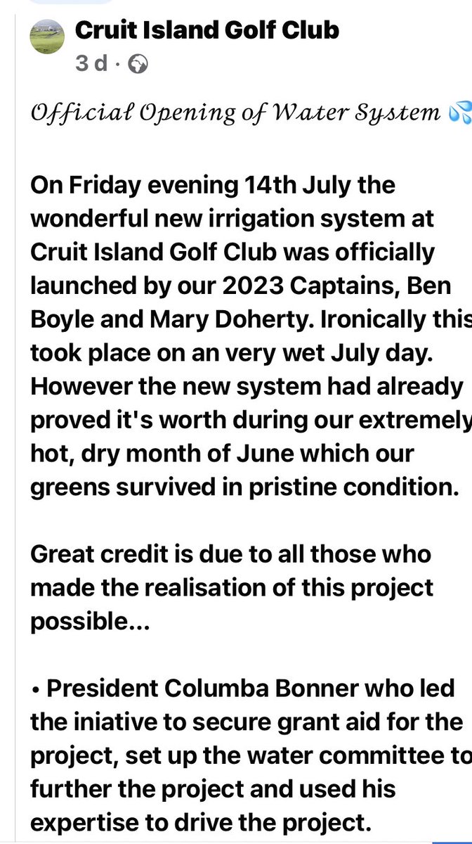 SolutionsMcc's tweet image. Delighted to be invited to the official hand over of a newly installed @HunterGolf_UK irrigation system @CruitGolf  and appreciate the opportunity to work on this spectacular golf course. Thanks to Ben and Mary for their kind words and to everyone at the club. #golf #irrigation