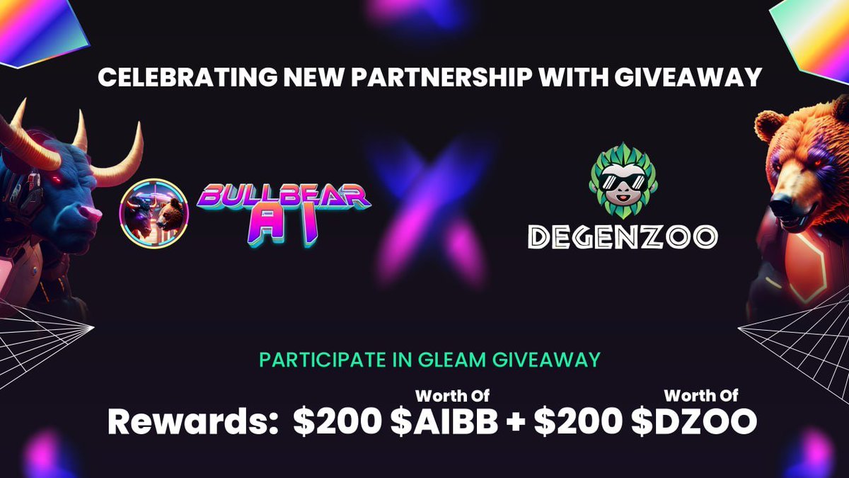 We are Exited to announce our Partnership with <a href="/bullbear_ai/">BullBear AI | AIBB 97% Supply Burned🔥</a>  🤝

BULLBear AI is using #AI technology to predict BULL and BEAR markets 🐅  🦓 

Celebrating this partnership with a giveaway🎊

💰 Rewards:  $200 worth of  $AIBB + $200 of $DZOO

To Enter:
1️⃣Retweet &amp; Tag 3 Friend