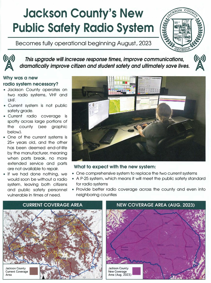 JacksonCountyGA's tweet image. Jackson County's new Public Safety Radio System, operational in August 2023, will increase response times, improve communications, dramatically improve citizen and student safety and ultimately save lives.
Learn more: