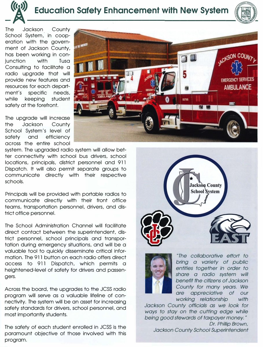 JacksonCountyGA's tweet image. Jackson County's new Public Safety Radio System, operational in August 2023, will increase response times, improve communications, dramatically improve citizen and student safety and ultimately save lives.
Learn more: