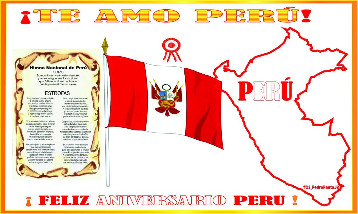 ppantaj's tweet photo. ¡FELICES FIESTAS PATRIAS!

A TODOS NUESTROS ESTIMADOS COMPATRIOTAS

202° Aniversario de la Independencia.

PERU un bello país del planeta, con muchas riquezas y bondades.

Saludos Fraternos a los 33 millones de ciudadanos peruanos

QUE VIVA EL PERU.!!! https://t.co/j17p6njvpu
