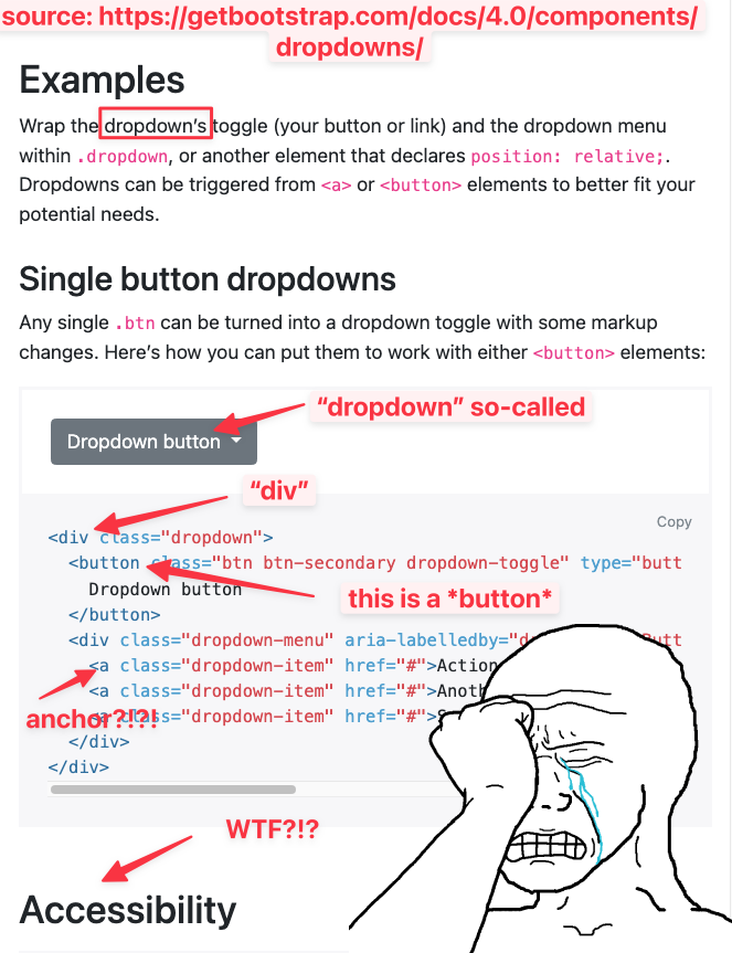 htmx_org's tweet photo. OK, sit down

whistleblowers are confirming that these so-called "dropdowns"

DO👏NOT👏EXIST!

what we have been lead to believe are "dropdowns" are, in fact, divs, buttons &amp; anchors TARTED UP w/ css/xss (unclear)

a massive coverup by FE gang!

they played us like a damn fiddle! https://t.co/oGxspT3QBp