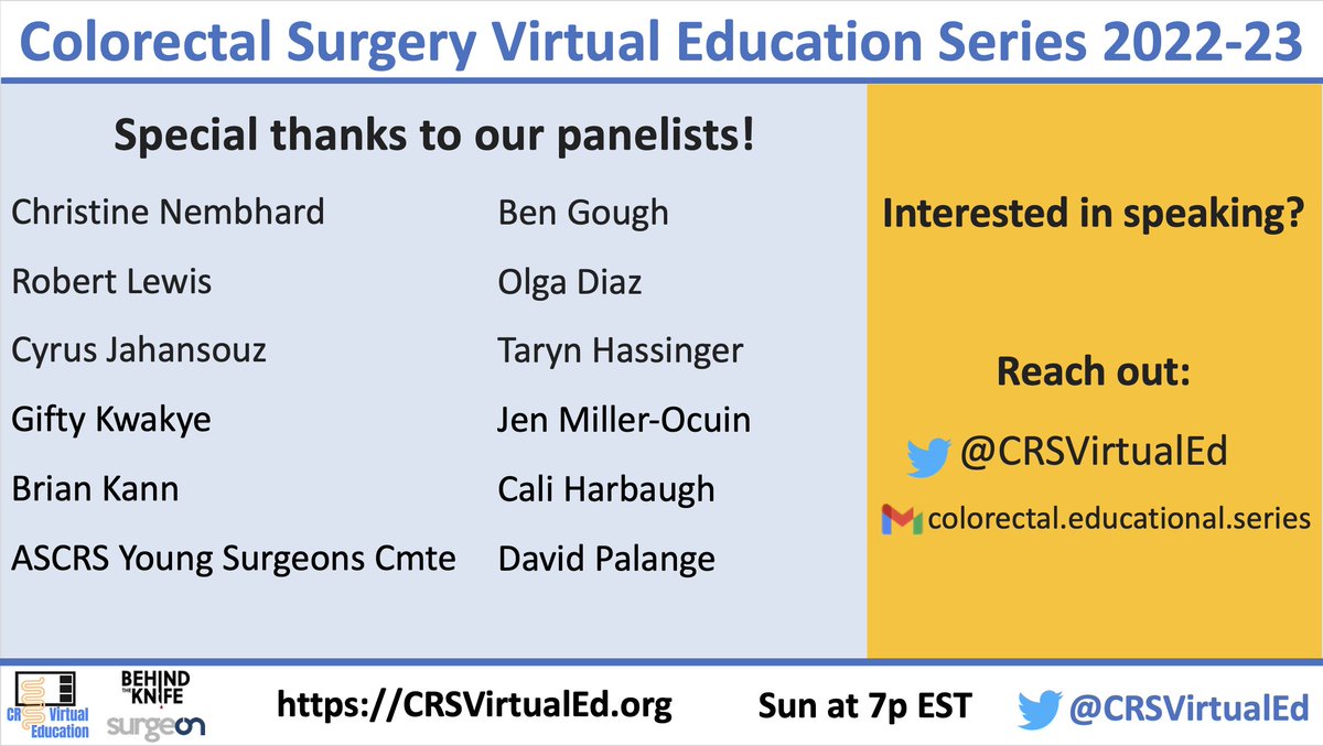 CRSVirtualEd (@crsvirtualed) on Twitter photo Thank you to all our speakers who shared their time & experience with our group this year!! We are so lucky to have such a broad mix of you all. We are looking forward to what the crew has to come next year!
<a href="/DavidKleimanMD/">David Kleiman</a> <a href="/MarkSoliman/">Mark Soliman, MD, MBA</a> <a href="/jendavidsmd/">Jennifer Davids, MD</a> <a href="/HolubarStefan/">Stefan Holubar MD MS</a> <a href="/patsyllamd/">Patricia Sylla</a> Thank you to all our speakers who shared their time & experience with our group this year!! We are so lucky to have such a broad mix of you all. We are looking forward to what the crew has to come next year!
<a href="/DavidKleimanMD/">David Kleiman</a> <a href="/MarkSoliman/">Mark Soliman, MD, MBA</a> <a href="/jendavidsmd/">Jennifer Davids, MD</a> <a href="/HolubarStefan/">Stefan Holubar MD MS</a> <a href="/patsyllamd/">Patricia Sylla</a>