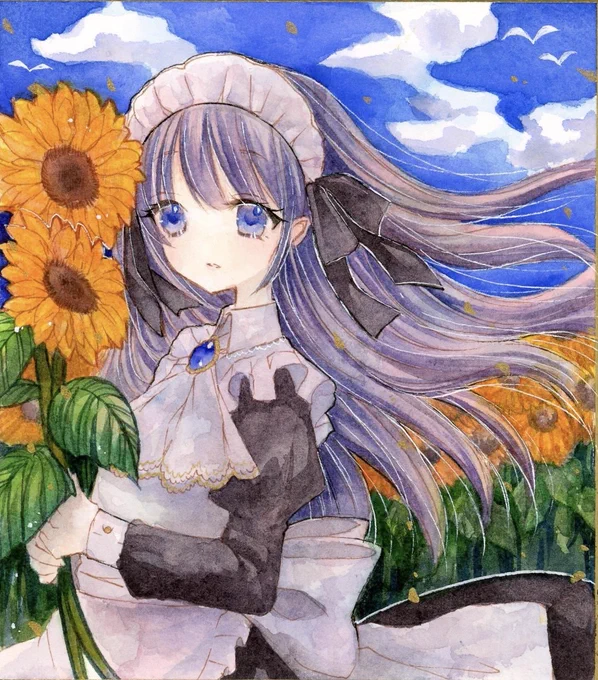 向日葵  ミニ色紙作品  #透明水彩 #ドリームメイド展3