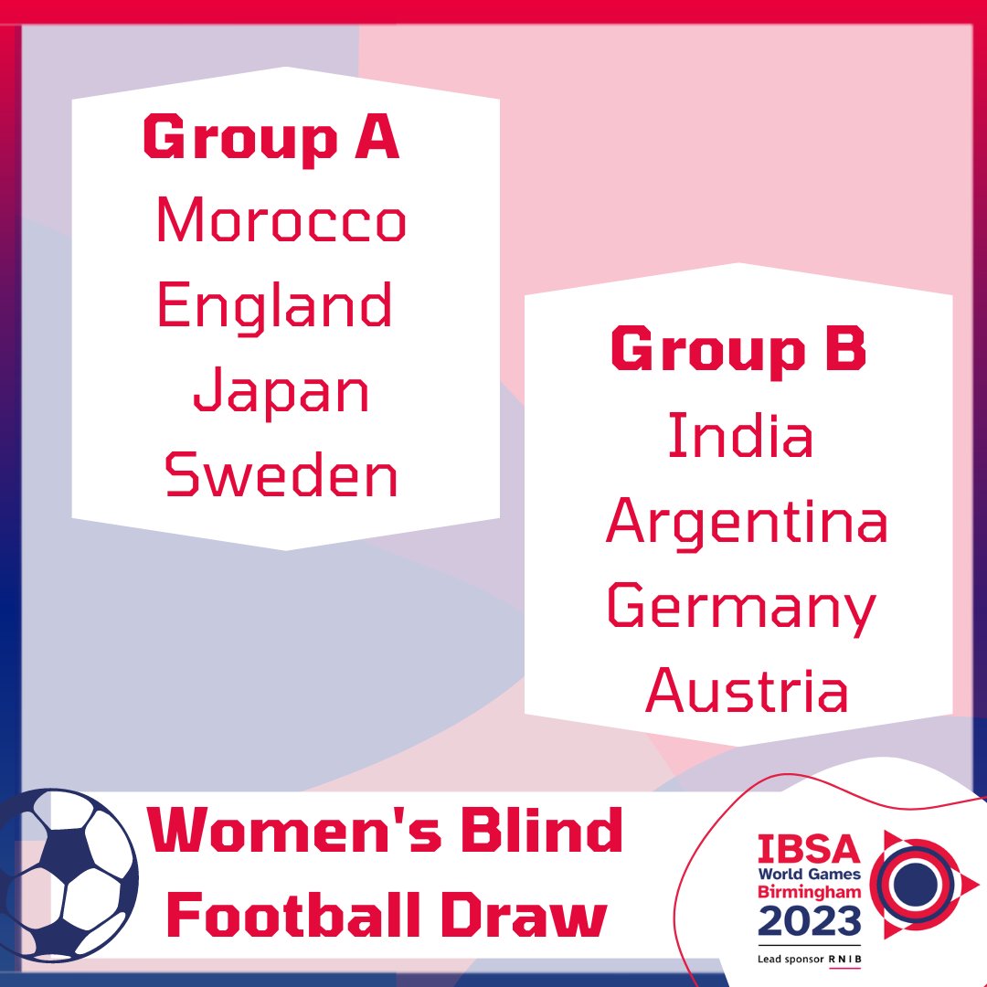 Draw results for:
- Women's Blind Football World Championships
- Men's Blind Football World Championships
- Men's Partially Sighted World Championships