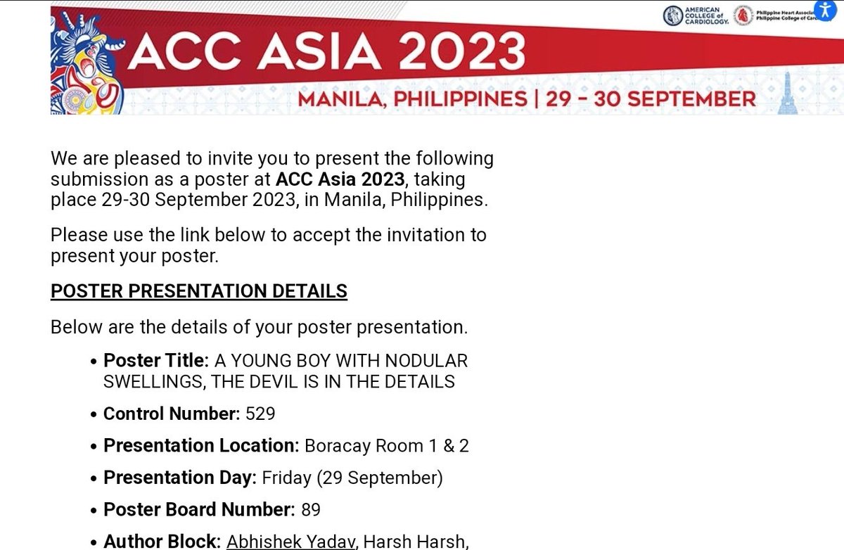 abymbbs's tweet photo. Accepted!! #ACCAsia heart🫀

Can't wait to connect and present at ACC , Manila  @ACCinTouch 
@PhilHeartAssoc !

#CardioTwitter #MedTwitter 
#Cardiology @22harsh9 https://t.co/RB175agC6I