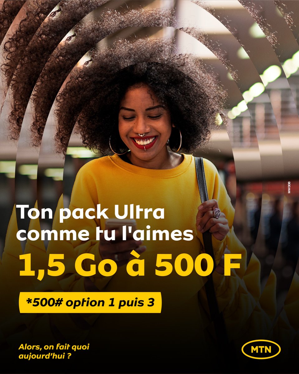 MTNCotedIvoire's tweet photo. Demandez et MTN vous donnera 😎. Votre Pack Ultra C’chic passe de 1 Go à 1,5 Go pour votre plus grand plaisir ! Tapez *500# pour vérifier !
Alors, #OnFaitQuoiAujourdhui ? #mtnci #cchic #packultra #bonplan https://t.co/2J8EB9UuQi