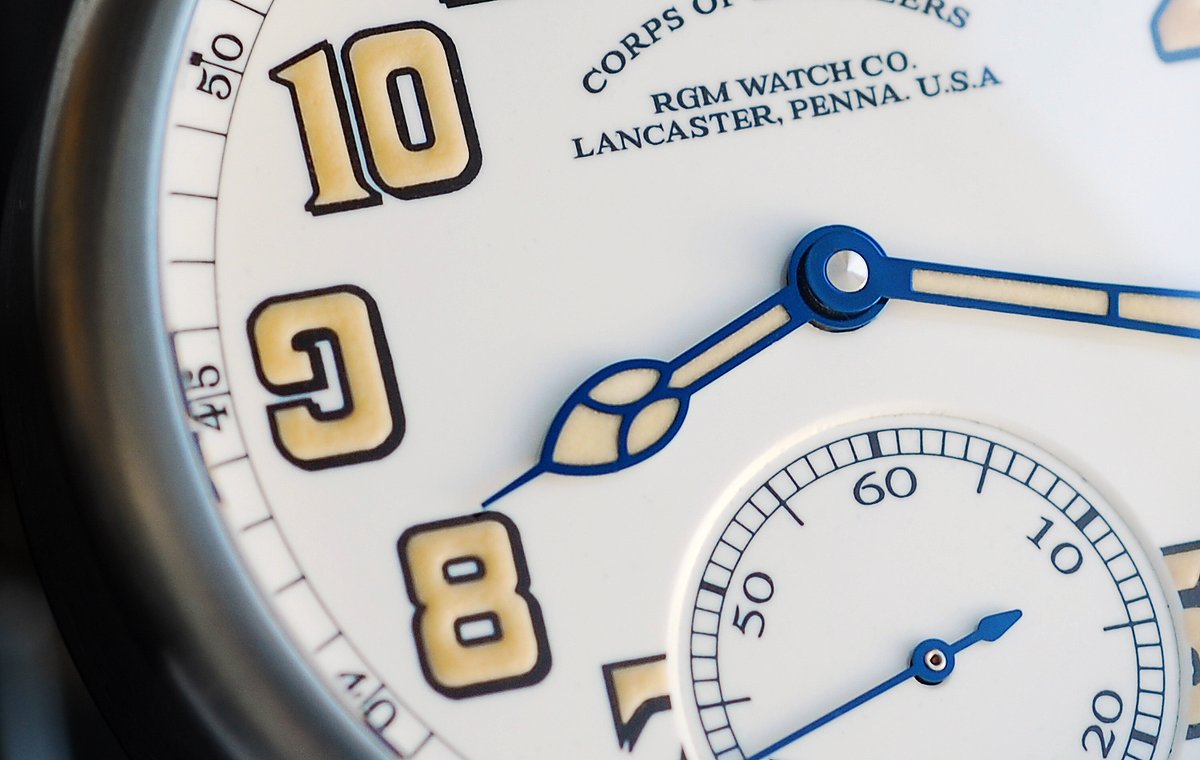 Close-up of the RGM 801-COE Grand Feu real-fired enamel dial.

#rgmwatchco #rgmwatches #rgmwatch #watch #watches #wristwatch #watchmaking #watchmaker #independentwatchmaking #independentwatchmaker
#corpsofengineers #enamel #enameldial #cadranenamel
#pilotwatch #pilotwatches