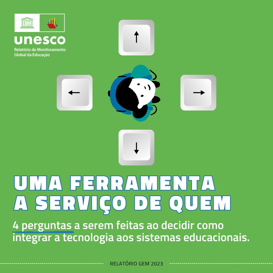 Principais recomendações do novo #RelatórioGEM2023:

⬇️ Devemos olhar o momento em que vivemos hoje: a tecnologia é apropriada para o nosso contexto e necessidades de aprendizagem?