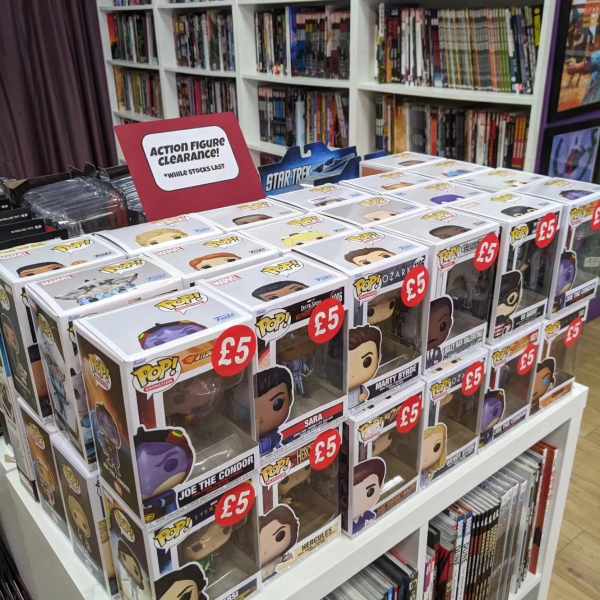 CEncountersUK's tweet photo. Want a bargain this summer? We have discount action figures (including Funkos for £5!), £5 graphic novels, £2 comics AND second hand books! We update our discount sections all the time so you're bound to always find something new!! https://t.co/OlvpjmUmNV