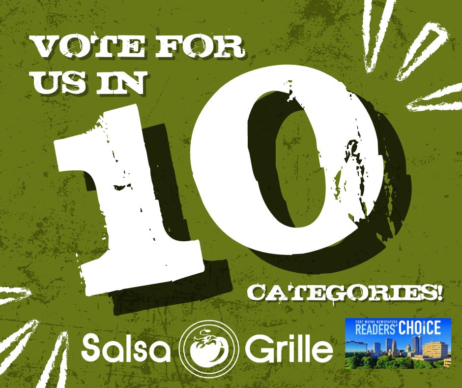 Hurry! Don't miss your chance to vote in the Fort Wayne Newspapers Readers' Choice!! 🌮📢 Vote Salsa Grille daily until July 30th in 10 categories! 🥳🏅Links to vote are on our Facebook page. #ReadersChoice #SupportSalsaGrille #FortWayne #Taqueria