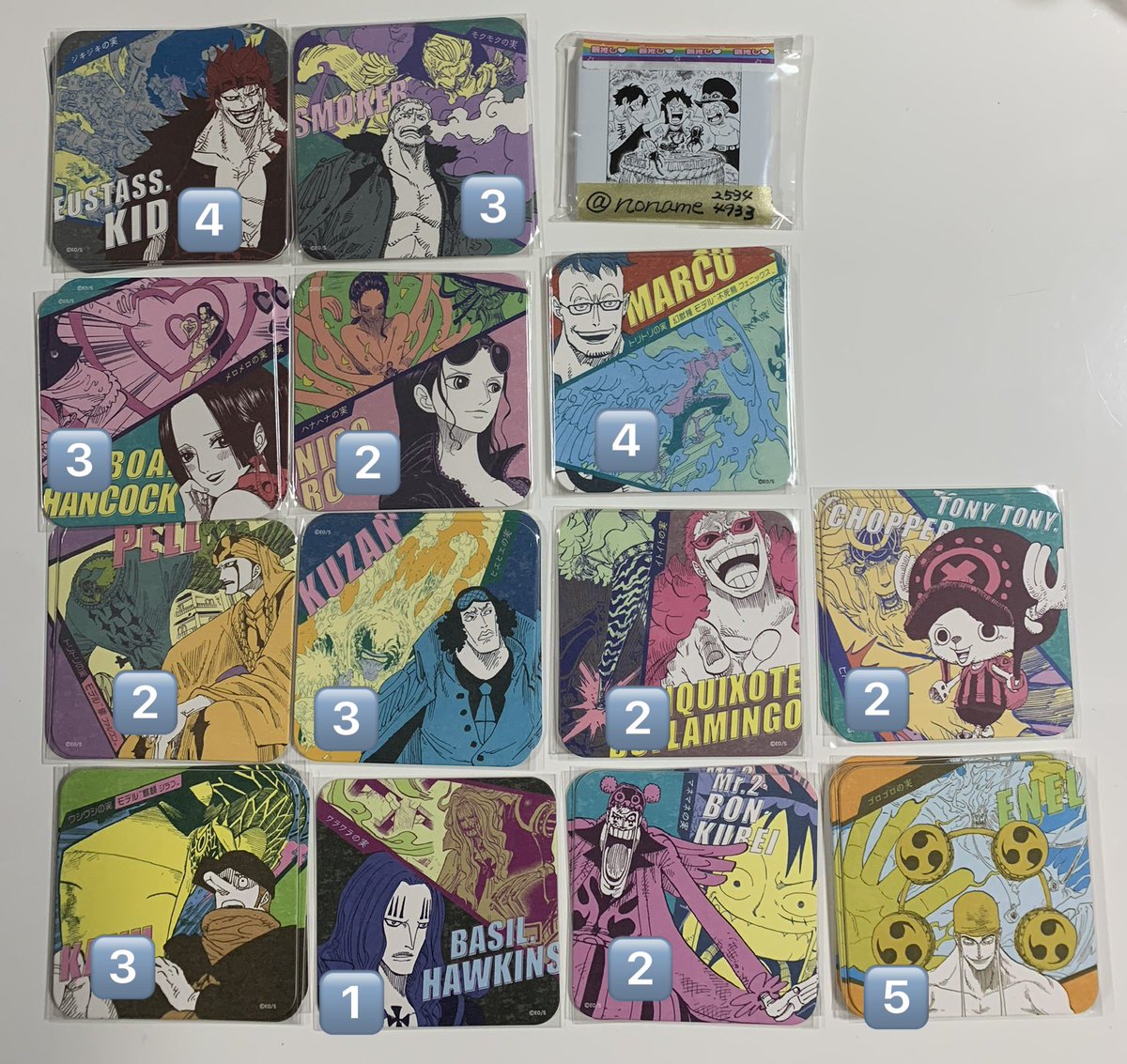 noname25344933's tweet photo. ONE PIECE ワンピース　アートコースター　アトコ　譲渡　交換

譲→写真1〜2
スモーカー、キッド、ハンコック
ロビン、マルコ、ペル、クザン
ドフラミンゴ、チョッパー、カク
ホーキンス、ボンクレー、エネル
プリン、うるティなど

求→定価¥132/枚orエース

＊郵送or池袋手渡し
⚠️条件はリプへ https://t.co/PsNgqyVCq5