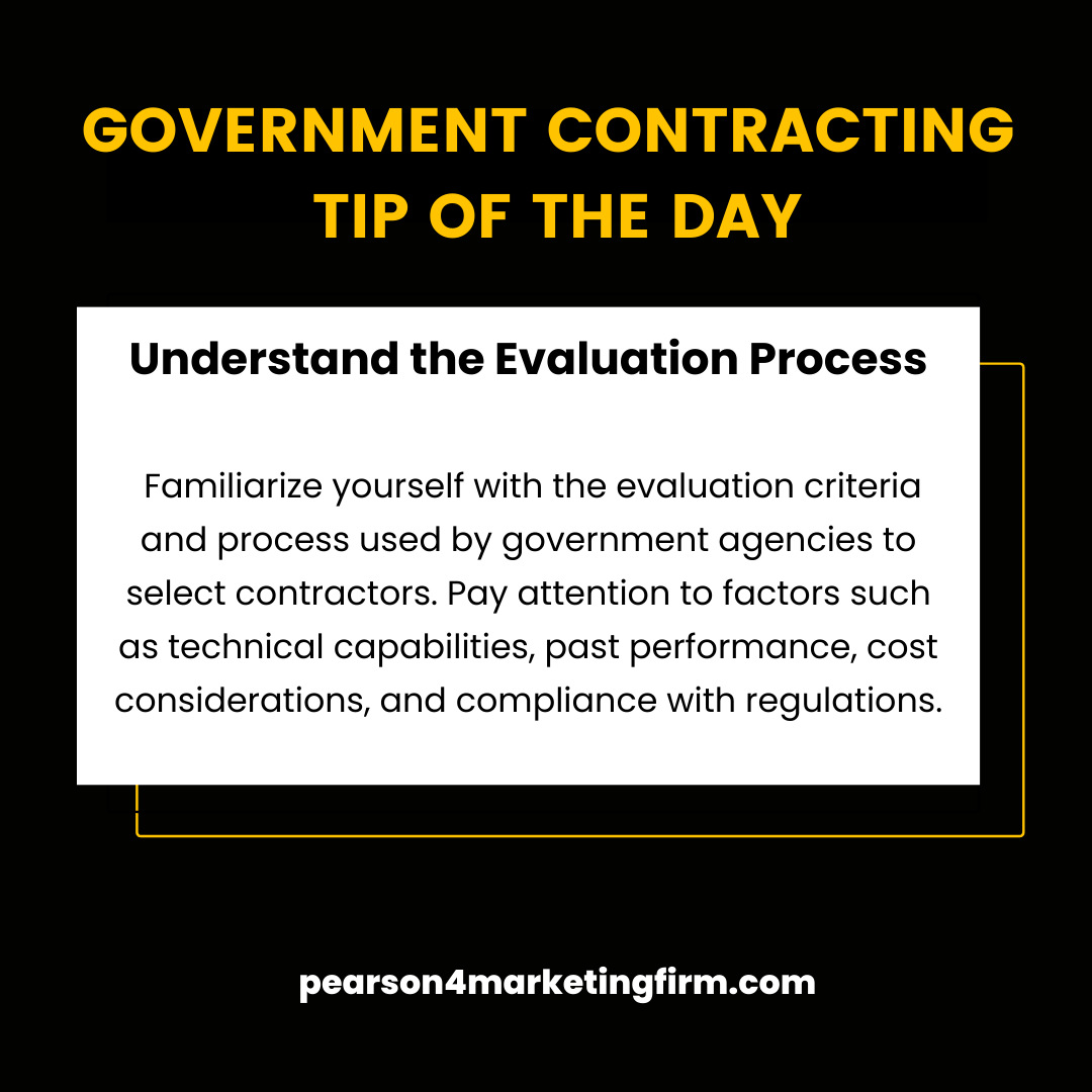 By understanding the evaluation process, you can position yourself for success in government contracting. Good luck! 💼💪 

#GovernmentContracting #EvaluationProcess #ContractingTips #Pearson4MarketingFirm