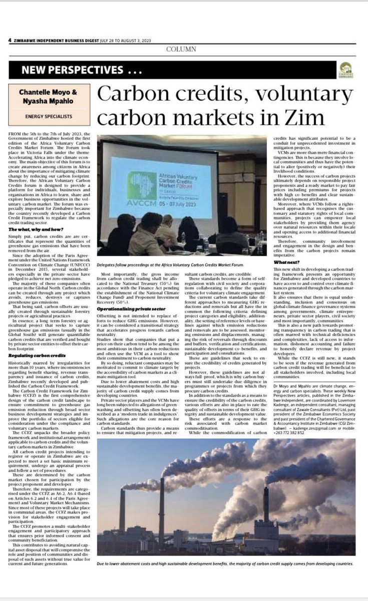 Glad to have shared some thoughts around carbon credits and VCMs in the context of Zimbabwe. Awesome to have collaborated with @FrankMpahlo @greengovzw1 @ZELA_Infor @CarbonCredits @ic_vcm