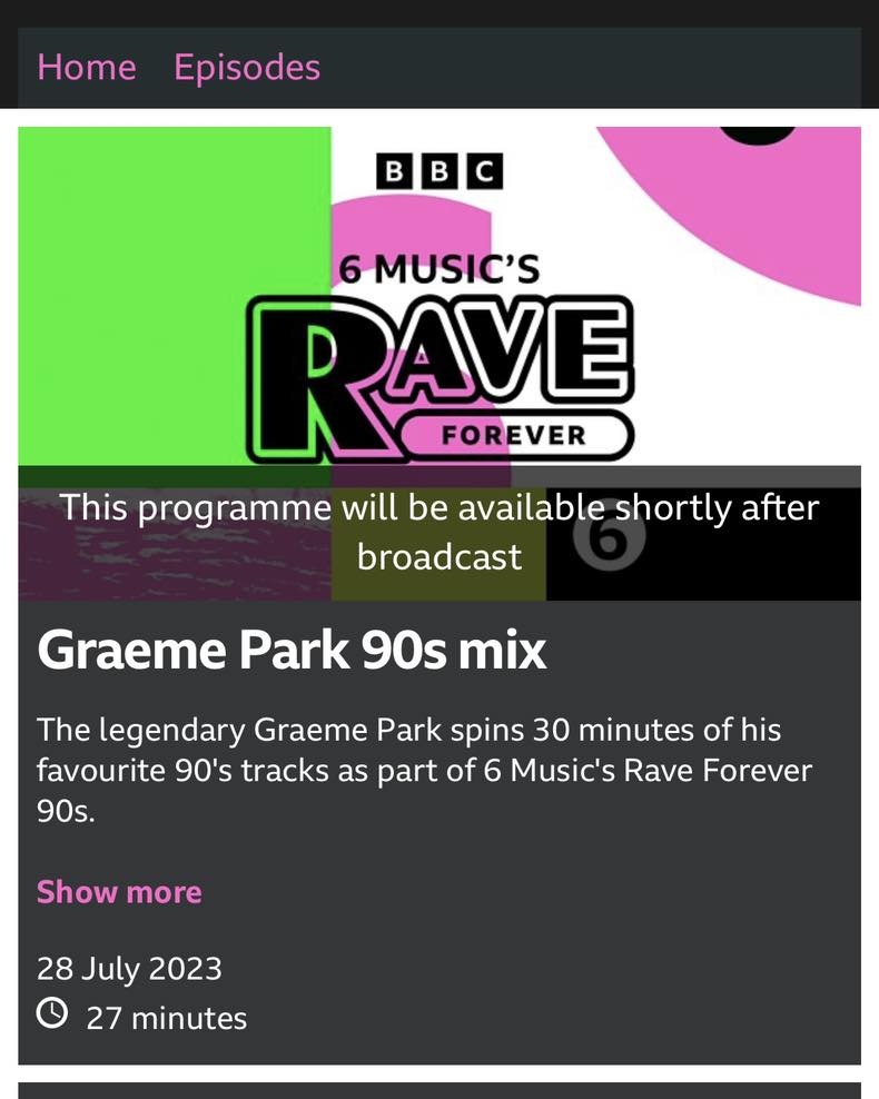 Tonight’s Steve Lamacq @BBC6Music show sees a special half hour mix from @Fac51hacienda's @graemepark as part of their Rave Forever day. Graeme packs as many of his favourite 90’s tracks into only 27 minutes from 630pm.
The mix will be available on @BBCSounds after broadcast.
