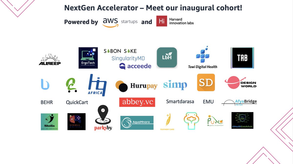 AWSstartups's tweet photo. Congratulations to the student founders selected for the inaugural NextGen Accelerator-a two-week founder bootcamp for early-stage student founders from HBCUs and universities in Sub-Saharan Africa, powered by AWS x Harvard @innovationlab.

Learn more: https://t.co/YhrLN5Nazh https://t.co/O1xxk0OkPG