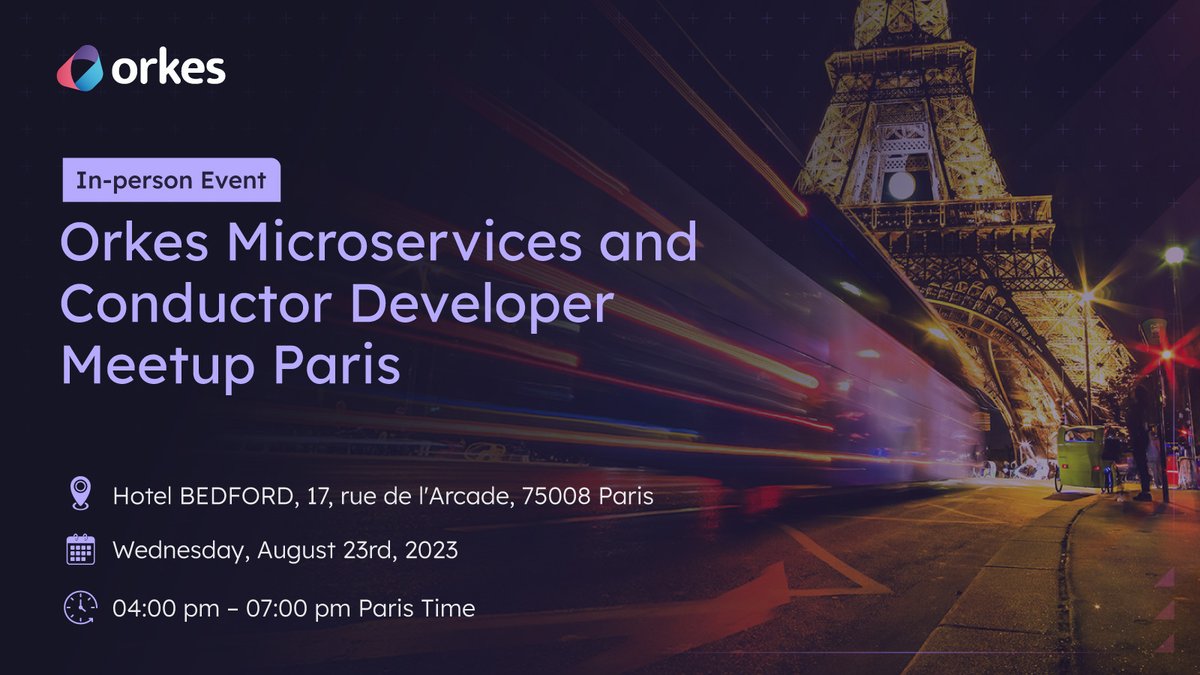 orkesio's tweet photo. 🗓️ Exciting tech event alert! Join us for the Microservices and Orkes Conductor Meetup in Paris on August 23, 2023! 🎉
Don't miss out, register now! https://t.co/sU9CSR8iHd
#MeetupParis #TechEvent #DeveloperMeetup #Orkes #conductor #microservices #devops #developer https://t.co/tXb5oyvHe3