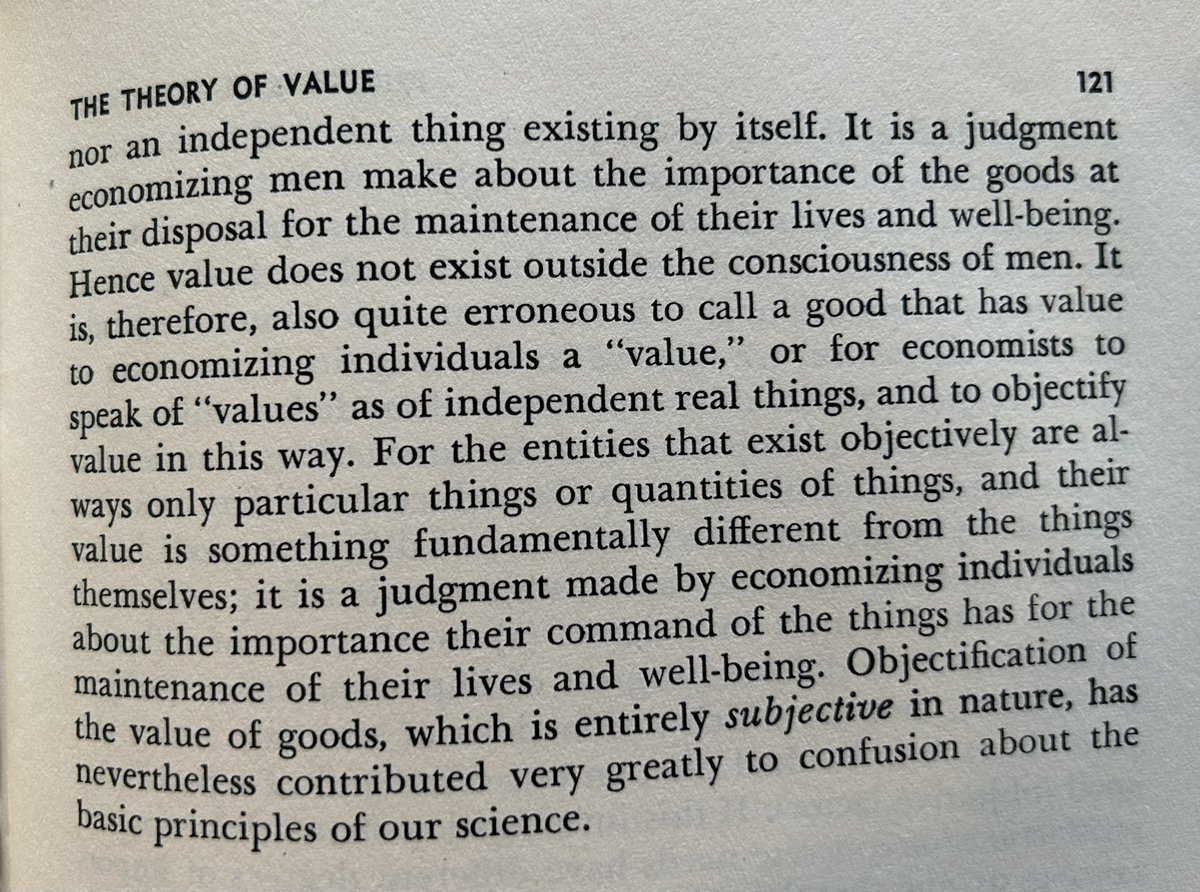 NES_Professor's tweet photo. “The value of goods arises from their relationship to our needs, and is not inherent in the goods themselves.” #CarlMenger #PrinciplesOfEconomics
#TheoryOfValue
#ReadWithMe https://t.co/8lV9aQBo4A