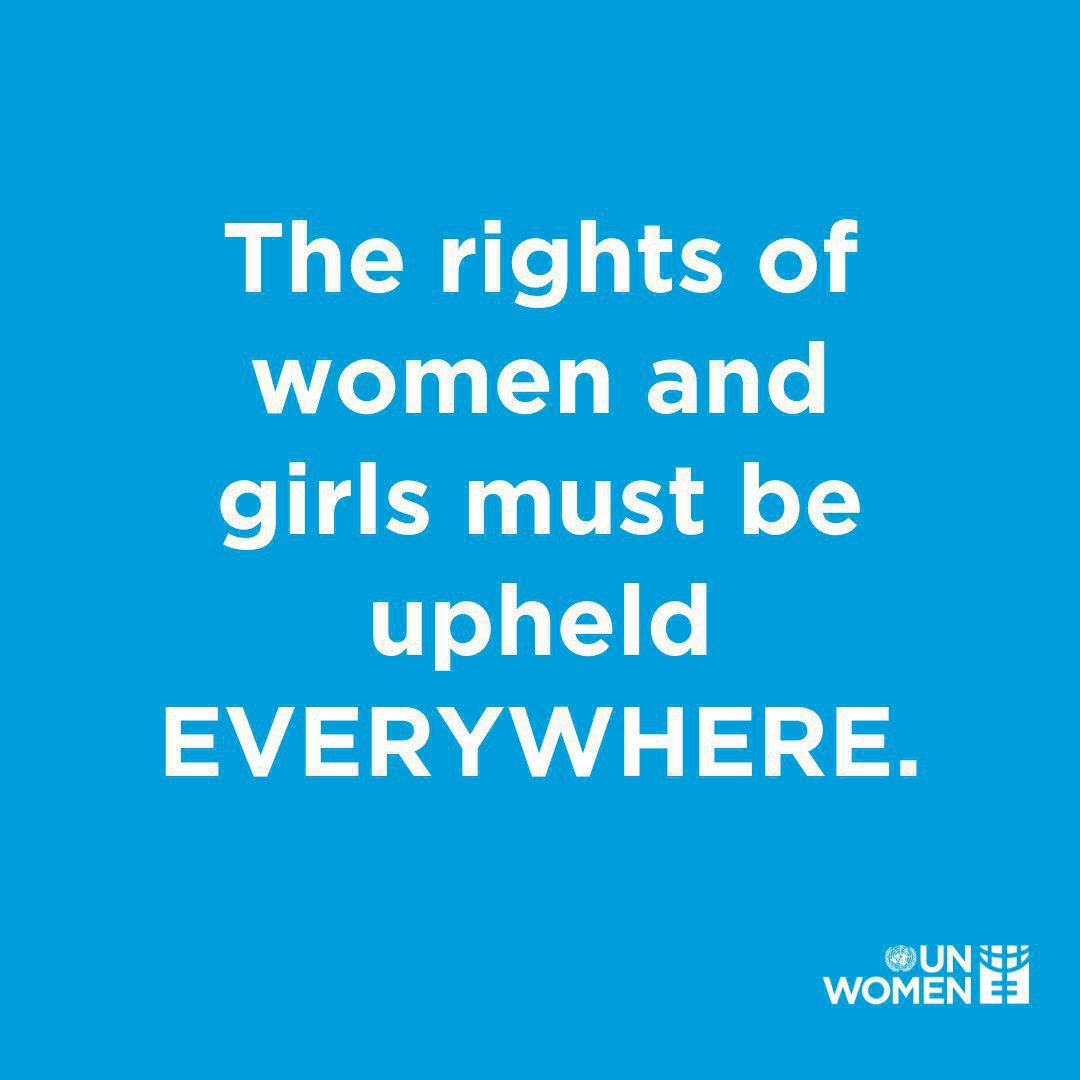 UN's tweet photo. Women's rights are human rights. They are not negotiable. Women &amp; girls everywhere deserve a life of dignity &amp; respect.

@UN_Women works to promote gender equality &amp; women's empowerment around the world. https://t.co/QQRFPY5tGV https://t.co/Q5mrSauRf9