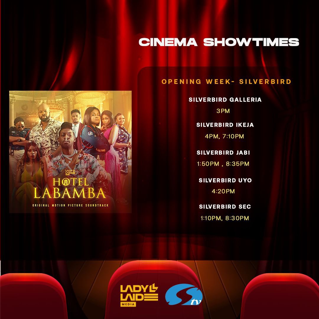 tweetsbyJoy's tweet photo. Showing in cinemas from today nationwide. 
#HotelLabambaSoundtrack 
Adedimeji Lateef
@TheDimejiLateef 
Bimbo Ademoye
@BimboAdemoye 
Femi Adebayo
@realfemiadebayo 
Executive producer Lady Laide Daramola
@LadyLaide https://t.co/y2nvOocu6P