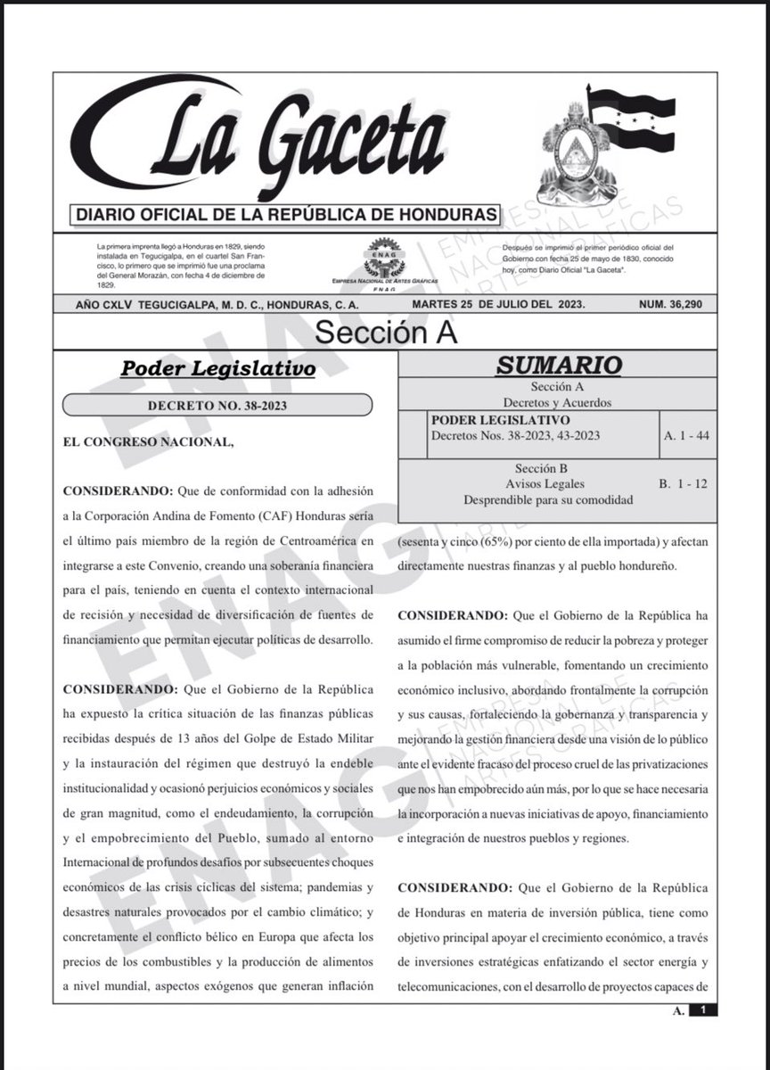 PoliticoHN504's tweet photo. 🔴HONDURAS AL @AgendaCAF✅🔴

CUMPLIENDO CON LA CONSTITUCIÓN: PUBLICADO EN LA GACETA LA ADHESIÓN.

➡️VIENE INVERSIÓN PUBLICA COMO NUNCA ANTES: REPRESAS, ESCUELAS, CARRETERAS, MÁS FINANCIAMIENTO AL AGRO. https://t.co/aOgG2Z7j7k