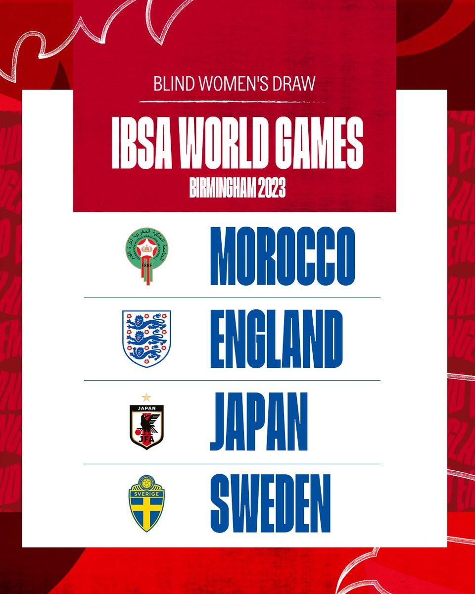 Lionesses's tweet photo. Our England Blind women’s team have a major tournament of their own next month, as they compete at the @IBSAGames2023 in Birmingham.

They were drawn in to Group A alongside Morocco, Japan and Sweden at today’s draw, which took place at St. George’s Park. https://t.co/fbodwDorGG