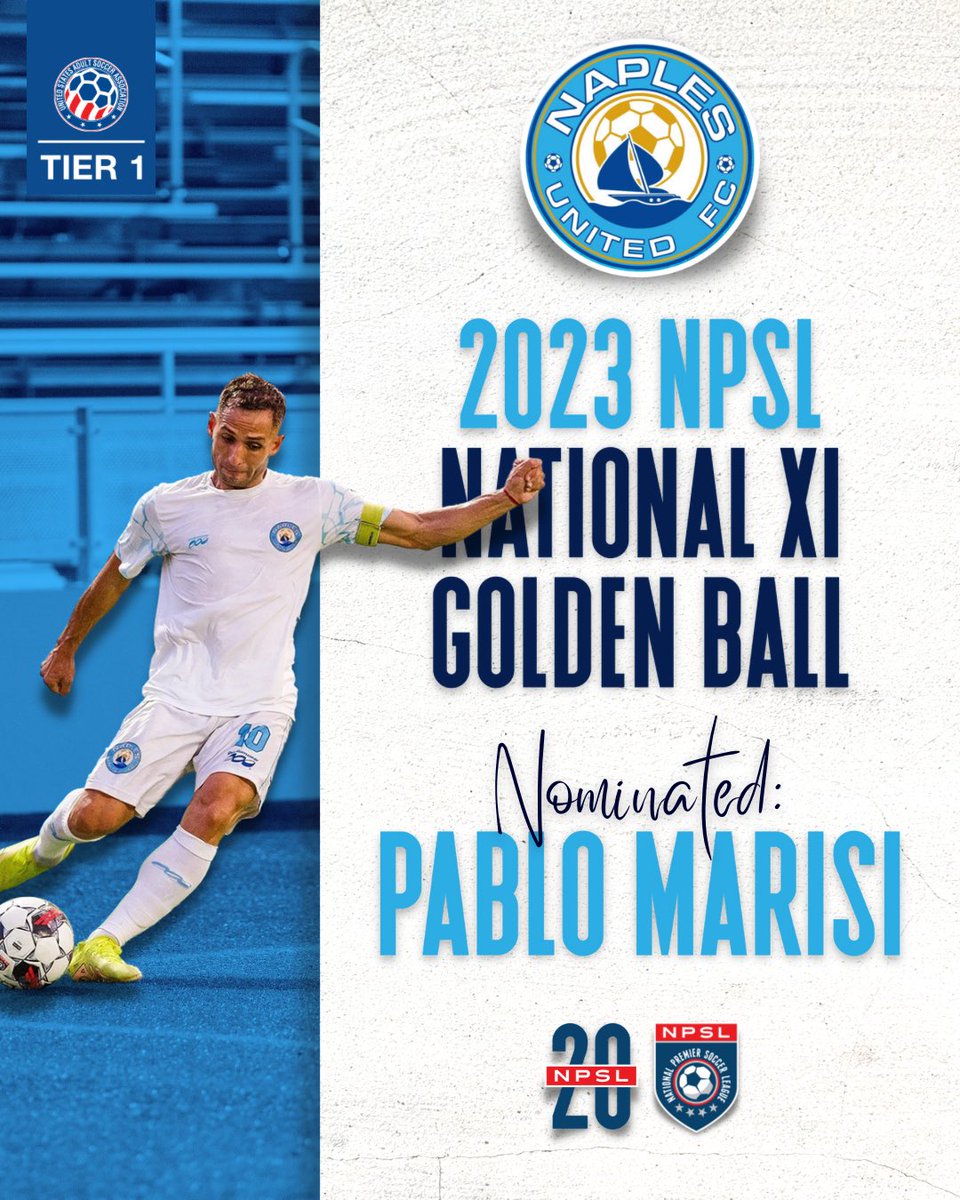 ⭐️ Our player <a href="/PabloMarisi/">Pᴀʙʟᴏ Mᴀʀɪsɪ ⚽️</a> is nominated to join the @NPSLsoccer 𝐍𝐚𝐭𝐢𝐨𝐧𝐚𝐥 𝐗𝐈 and a candidate to win the 𝐆𝐨𝐥𝐝𝐞𝐧 𝐁𝐚𝐥𝐥 that is awarded to the #MVP of the Season!⚽️✨
•
🗳 npsl.com/national-xi-vo…
• 
#WeAreNaples 💙 #OneTeamOneCity