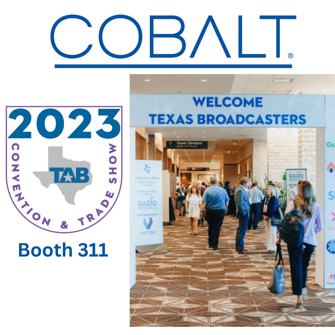 CobaltDigital's tweet photo. Join Cobalt in Downtown Austin, Texas next week for the 68th Annual Texas Association of Broadcasters Convention and Trade Show. Booth 311. August 2 -3, at #TAB2023. #broadcastevents https://t.co/eYYS01OSwn