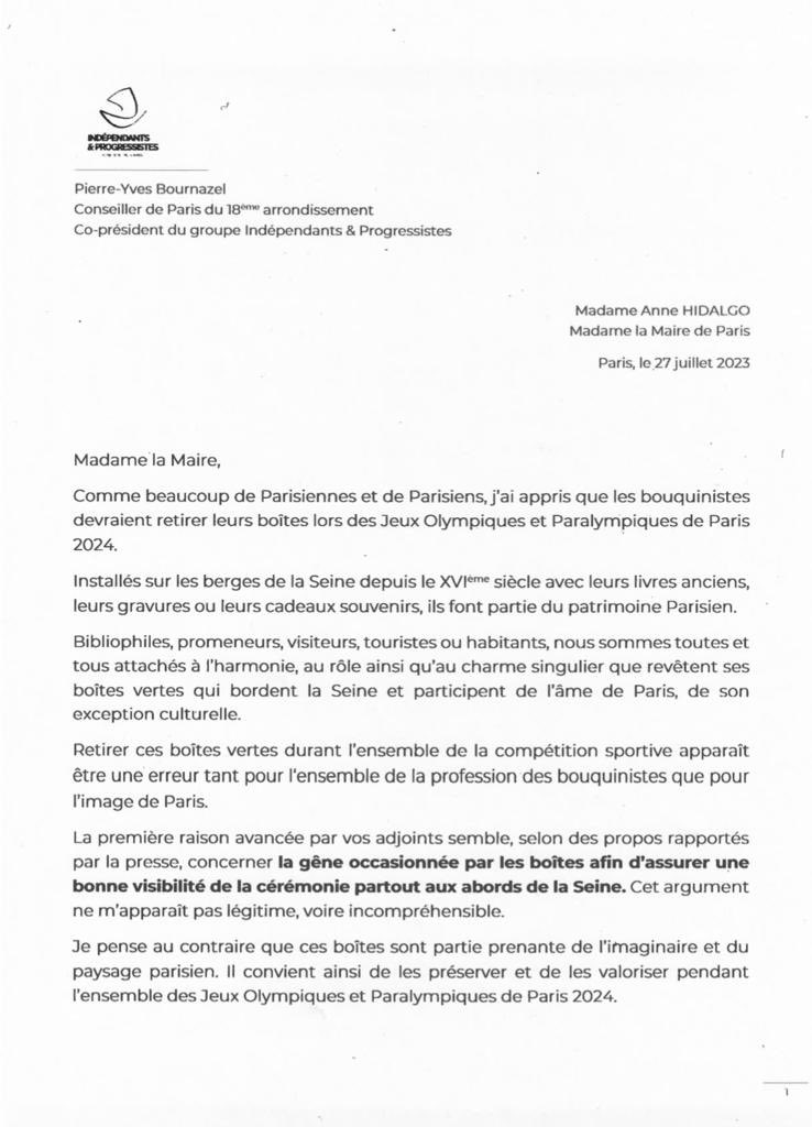 pybournazel's tweet photo. J'ai écrit hier à la Maire de #Paris et au Préfet de Police afin de revenir sur la décision d'enlèvement des boîtes des #bouquinistes.

Des solutions alternatives existent:
👉 Fermeture temporaire durant la seule cérémonie.
👉 Création d'une indemnisation compensatoire. 

⬇️ https://t.co/yXpPP9Tc53