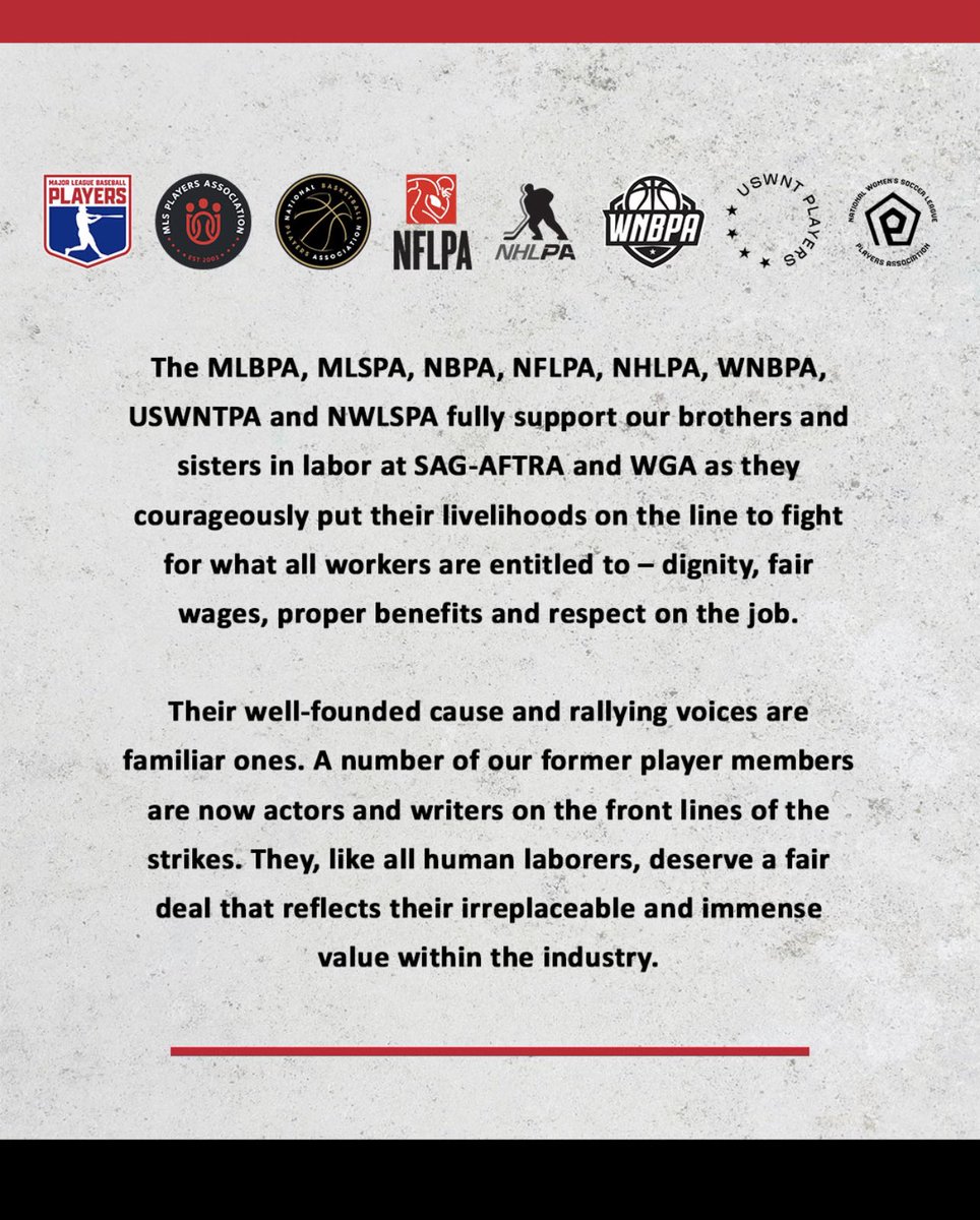 Standing in full solidarity with our brothers and sisters at @sagaftra, @wgawest, and @wgaeast as they courageously put their livelihoods on the line to advocate for fundamental rights - dignity, fair wages, proper benefits, and respect.