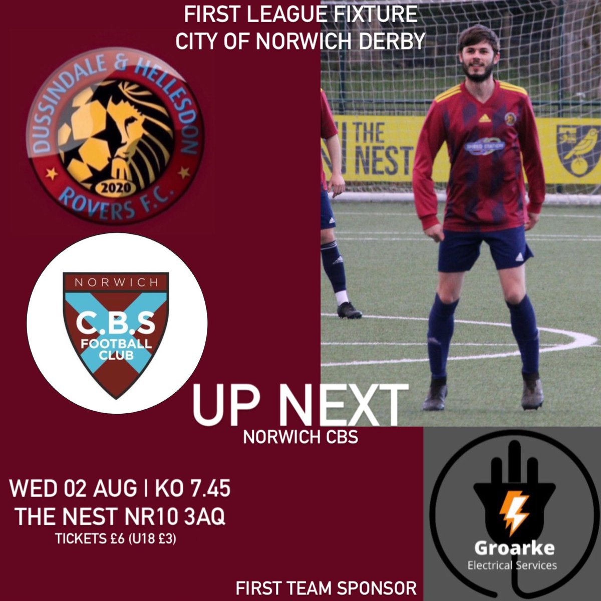 DussyRoversFC's tweet photo. **FIRST TEAM FIXTURE**
 
First game of our 2023/24 season kicks off next week with a home fixture against ⁦@NorwichCBSFC⁩ city of Norwich derby. 

Thank you for all your support pre season. https://t.co/OYp5cOf8Fg