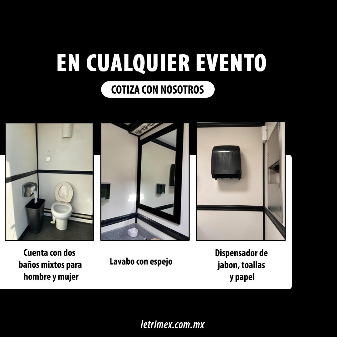 Letriimex's tweet photo. La mejor calidad en #casetas de #sanitarios para tus #eventos.
Con Black Elite cuentas con:
⚫️ Sanitarios para hombre y mujer
⚫️ Lavabo con espejo
⚫️ Dispensador de jabón y toallas
¡Llama ahora!😉👇
☎️ Matriz: (844) 1805959/1805999 https://t.co/pW3LKadb6B