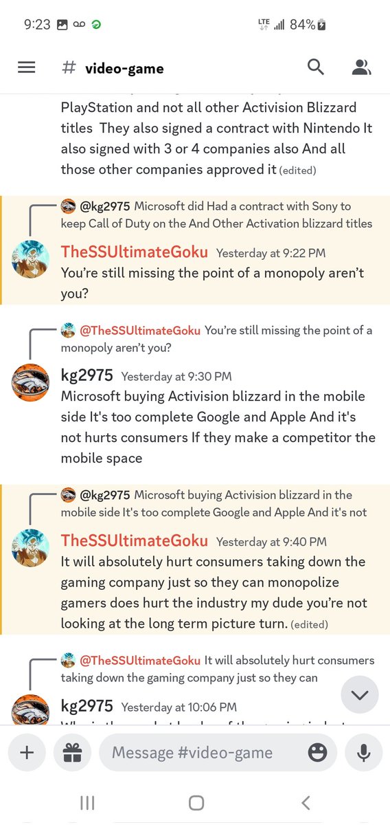 GalllantKyle's tweet photo. Look at this Sony fan boy Arguing with me on Discord saying  Microsoft buying Activision blizzard is a anti consumer move There's also talking about mobile https://t.co/Q8SMCXpcHS
