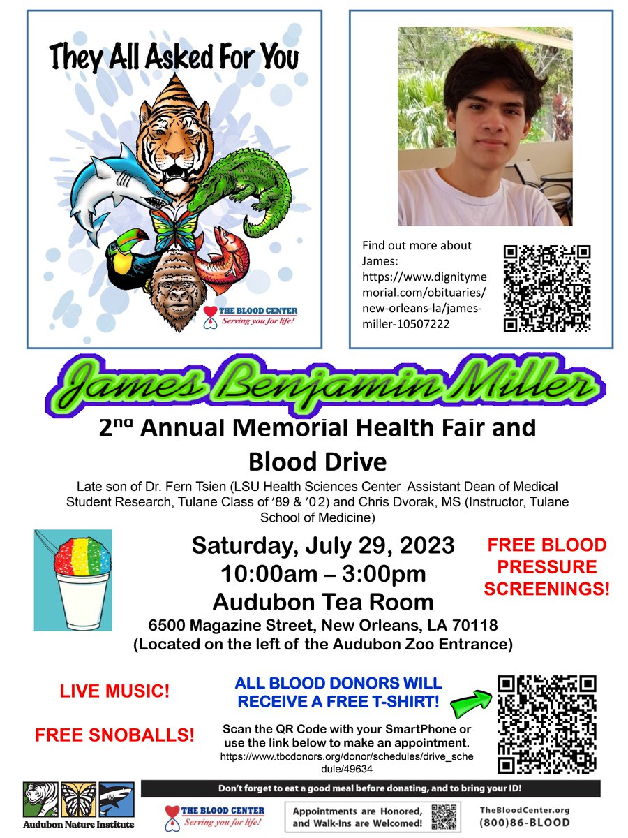 James Miller Memorial Health Fair and Blood Drive this Saturday honors the August 1 birthday and the legacy of community service of an exceptional young man. tinyurl.com/56e5rjuz #LSUHSC <a href="/FOX8NOLA/">FOX 8 New Orleans</a>