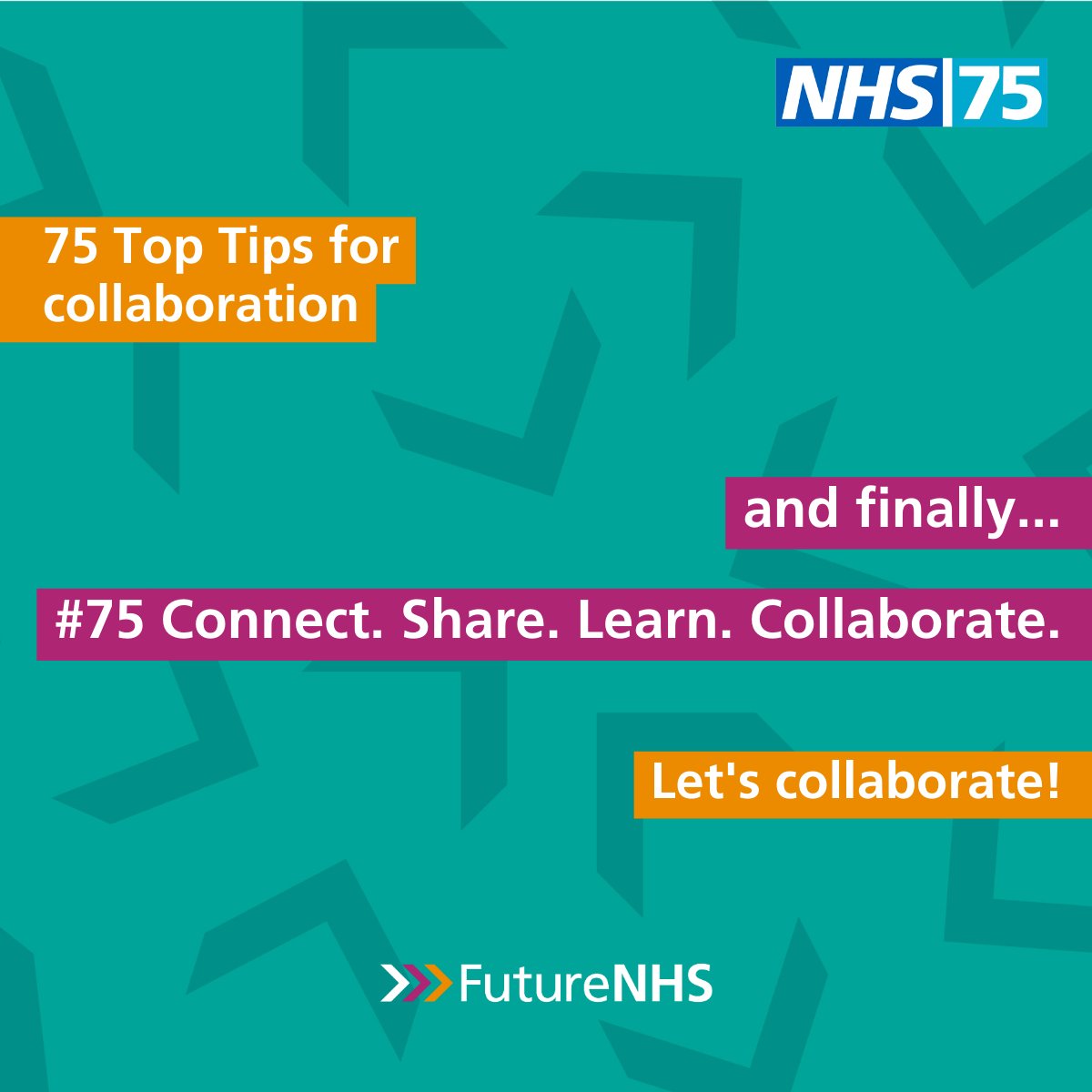 FutureNHS's tweet image. We leave you with the final tip!

#75 Enjoy collaborating online with FutureNHS and remember to celebrate the achievements of the NHS's 75 years of service.

Stay tuned for more content coming your way next week

#FutureNHS #virtualcollaboration #NHS75 #toptips