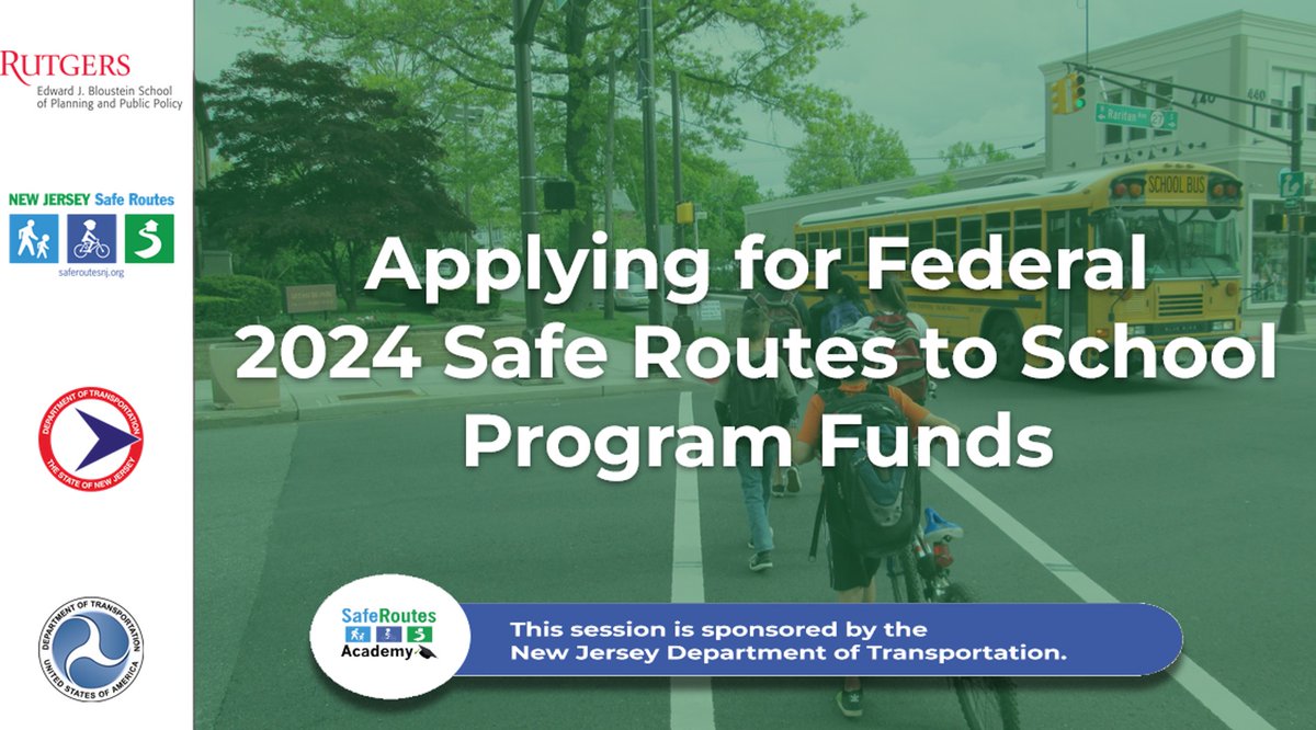 Register for free webinars about applying for SRTS infrastructure grants on 8/10, 9/7, &amp; 10/4  Learn how to make your application stronger &amp; get questions answered by NJDOT Local Aid. Visit the Safe Routes Resource Center website for info/registration:  saferoutesnj.org/safe-routes-to…