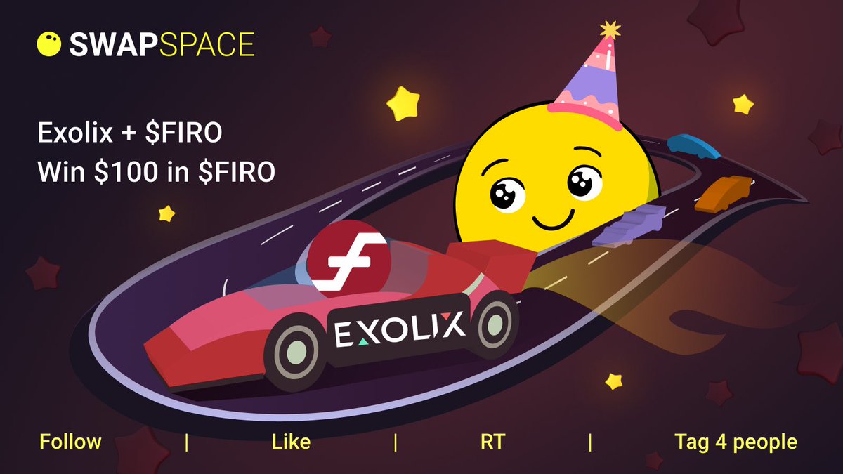 Now meet a 4th pair of our race! 🥳
<a href="/firoorg/">Firo $FIRO</a> &amp; <a href="/exolix_com/">Exolix</a> 🔥

❤️ Like &amp; RT this post
✅ Follow <a href="/SwapSpaceCo/">SwapSpace</a>, <a href="/firoorg/">Firo $FIRO</a> &amp; <a href="/exolix_com/">Exolix</a>
🫂 Tag 4 friends 

Support a pair and get a chance to win $100 in $FIRO⚡ On Monday 07.08 we’ll choose a random winner. Good luck! ✨