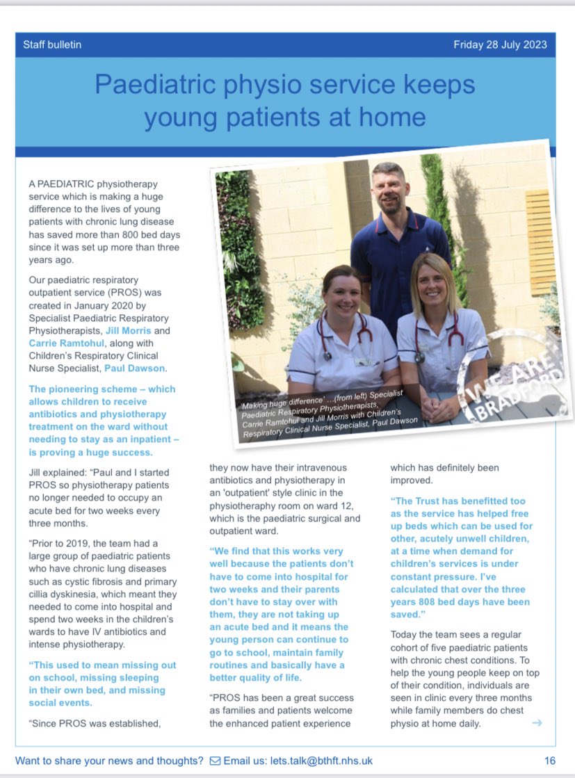 BTHFT Paediatric Practice Education (@bthftpaedsedu) on Twitter photo Such a life changing service for the children and young people in Bradford living with chronic chest conditions. All thanks to our dedicated paediatric respiratory team 👏🏻 Well done guys 🤩<a href="/PaulDaw00359350/">Paul Dawson</a> <a href="/BthftRespPhysio/">BTHFT Respiratory Physio</a> <a href="/bthftpaeds/">BTHFT Paediatrics</a> Such a life changing service for the children and young people in Bradford living with chronic chest conditions. All thanks to our dedicated paediatric respiratory team 👏🏻 Well done guys 🤩<a href="/PaulDaw00359350/">Paul Dawson</a> <a href="/BthftRespPhysio/">BTHFT Respiratory Physio</a> <a href="/bthftpaeds/">BTHFT Paediatrics</a>