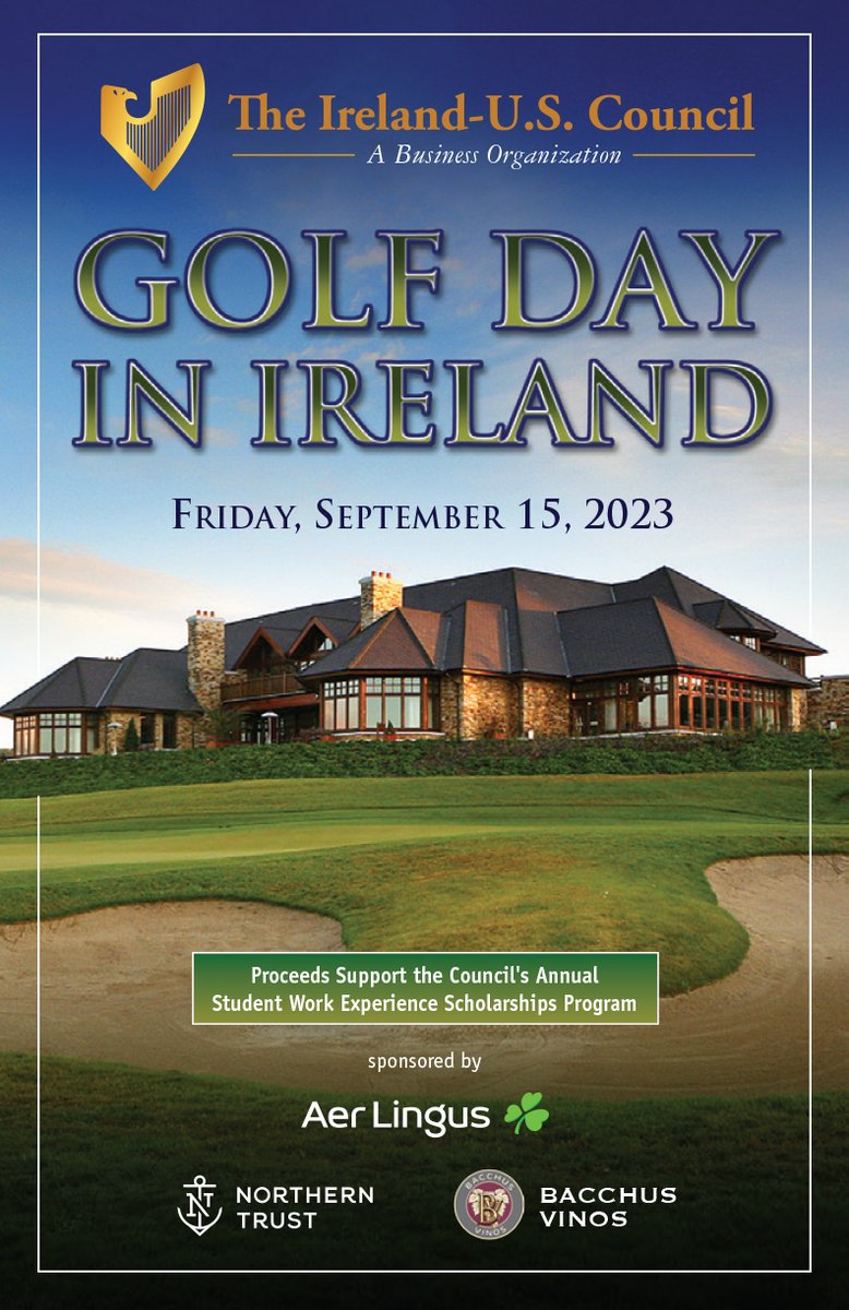 Join us at our popular Council Golf Day on Friday Sept 15, 2023 at the equisite Dun Laoghaire Golf Club County Wicklow. 
Book online &amp; while you're at it, check out our new website! 
irelanduscouncil.com/events
Sponsored by: 
<a href="/AerLingus/">Aer Lingus</a> 
<a href="/NorthernTrust/">Northern Trust</a>  
&amp; Bacchus Vinos Ireland