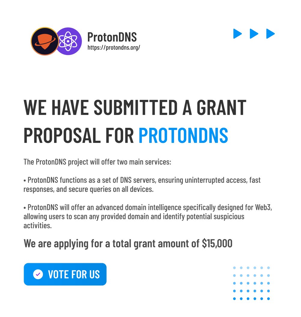 alvosec's tweet photo. You can make a difference! Support the #protondns grant proposal and help us deliver a revolutionary service that will enhance security across #web3 space and bring more value to @ProtonXPR technology. 
 
Your support counts! 
 
Vote now ✅

https://t.co/wWxzdeRL4g https://t.co/ofxvEEfxWk