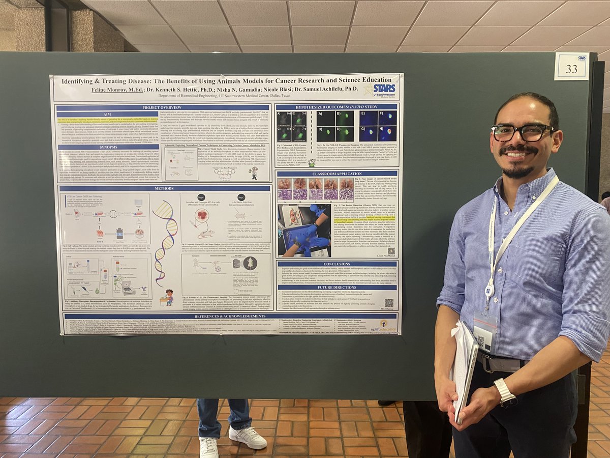 Our STARS summer students, Andrea Condormango Rafael and Felipe Monroy presenting their research work at the STARS Research Program poster session at University of Texas Southwestern Medical Center @UTSWNews @SamuelAchilefu @Achilefu_Lab