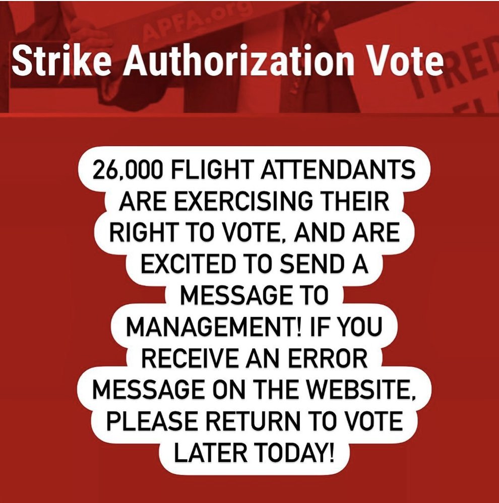 Thousands of <a href="/AmericanAir/">americanair</a> Flight Attendants are voting on #strike authorization! If you experience an error message, check back later and often! #1u #WeAreReady #SolidaritySummer