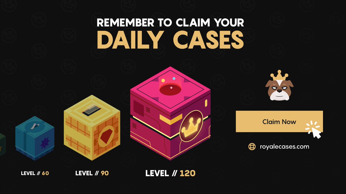 Royale's tweet photo. Don't forget to claim your FREE daily cases - as you actively play on the website, you'll level up and gain levels to open cases everyday full of different surprises. 📦

Open here: https://t.co/827cS7RgZ3 https://t.co/HqLYM0IHut