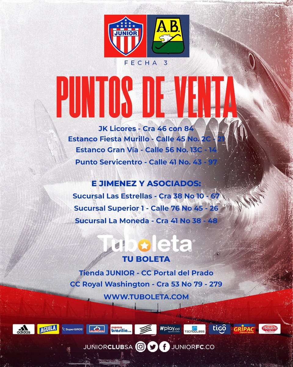 🚨BOLETERÍA DISPONIBLE🚨
¡Hincha tiburón, contamos contigo!

#VamosJunior🔴⚪️🔵