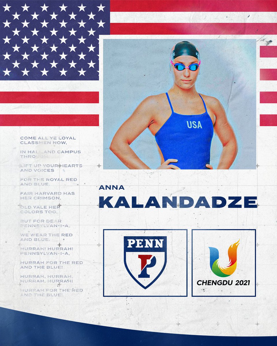 Mission: <a href="/Chengdu2021/">Chengdu 2021 FISU World University Games</a>!

Two-time Ivy Champion and All-American Anna Kalandadze is set to compete for the United States at next week's World University Games.

📰 bit.ly/456q0hY

#FightOnPenn 🔴🔵🏊‍♀️