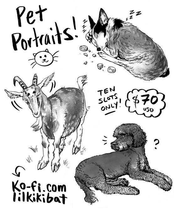 Yo! I have opened up my pet portraits again. I'd love to do more of the nonconventional pets if u allow me to!! :) 🐶🐱🐐 V grateful for how warmly these are received every time I open them. Link below. 
Shares are extremely appreciated! LOVE U! Please help me spread the flier. 