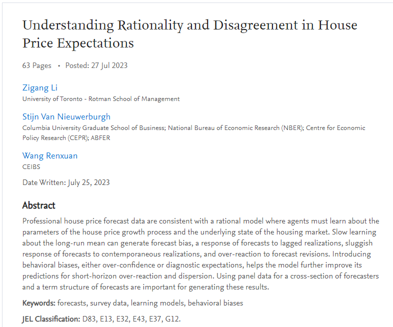 🚨 new working paper: 'Understanding Rationality and Disagreement in House Price Beliefs' with Zigang Li and Renxuan Wang @RenxuanW 🧵