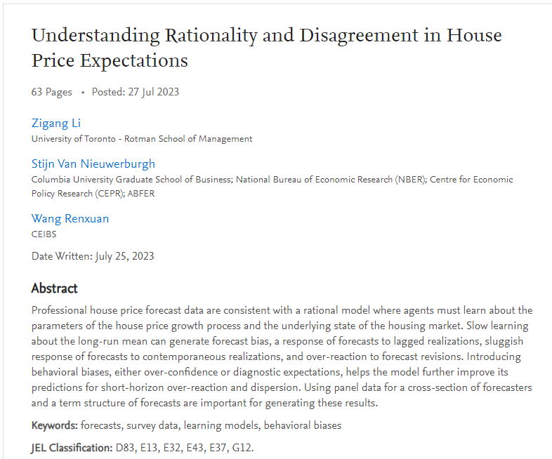 SVNieuwerburgh's tweet photo. 🚨 new working paper: 
"Understanding Rationality and Disagreement in House Price Beliefs" 
with Zigang Li and Renxuan Wang  @RenxuanW 
🧵 https://t.co/xCx1wu30h5